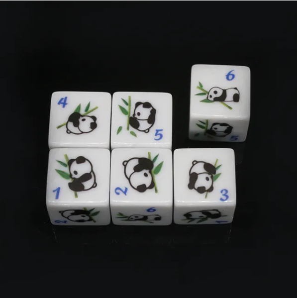 (White) Panda Dice | Printed d6 Dice Featuring Fantasy Animal Numbered