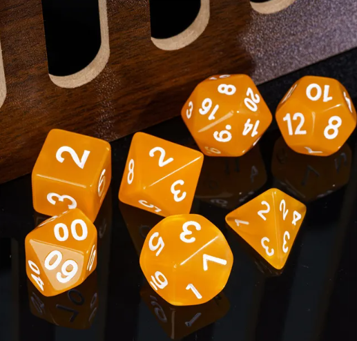 Sunburst Orange Semi-Opaque Acrylic 7-Dice Set - Perfect Starter Kit for RPG Enthusiasts