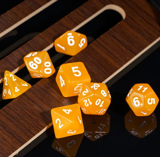 Sunburst Orange Semi-Opaque Acrylic 7-Dice Set - Perfect Starter Kit for RPG Enthusiasts