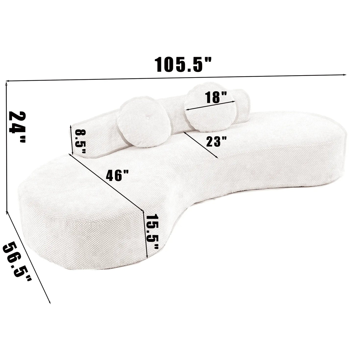 105.5''Curved Sofa, Modern Minimalist Sofa, Cloud Couch Sofa 3-4 Seater Couch with 2 Pillows,Bedroom, No Assembly Required, Point-shaped corduroy,(Anti-Wrinkle) , Gray