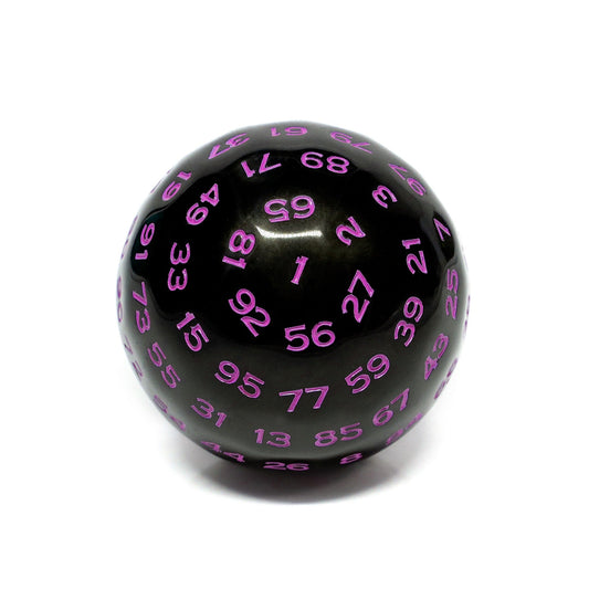 "Purple" Single 100 Sided Polyhedral Dice (D100) | Solid Black Color (45mm) Purple