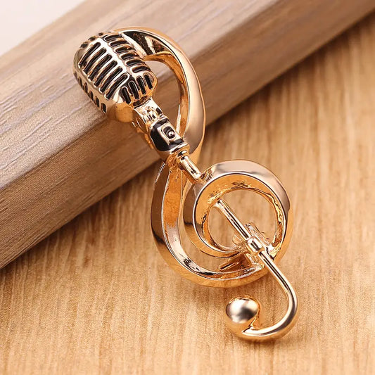 Music Mic Brooch Pin - Elegant Music-Themed Accessory with Microphone Pin for Musicians and Music Lovers