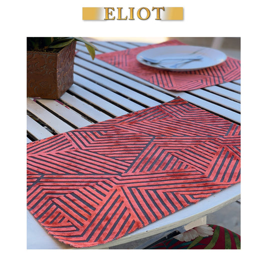 Aurora - Pack of 4 Beautiful Geometric Burnout Velvet One-Side Placemats - Color: Atomic