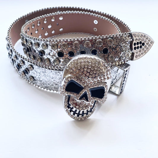 Punk Silvery Belt for Women, Shiny, Textured, Fashion Skeleton Design