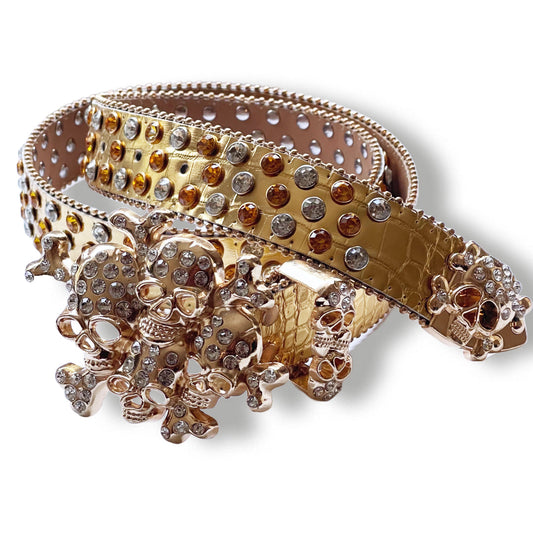 Fantasy Golden Punk Belt for Women, Shiny, Textured, Fashion Skeleton Design
