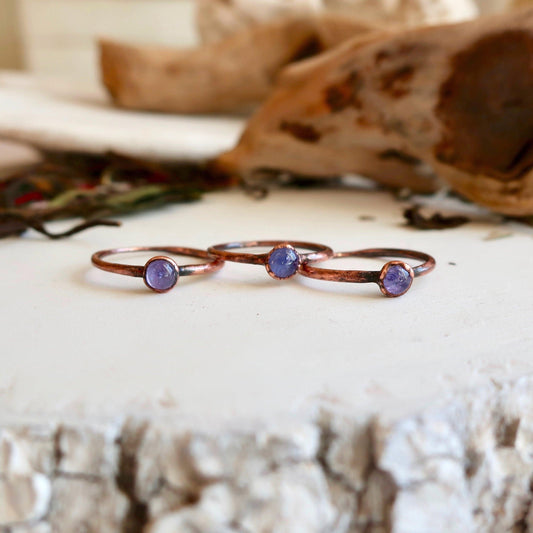 Dainty Tanzanite Stacking Ring for Women in Copper Elegance