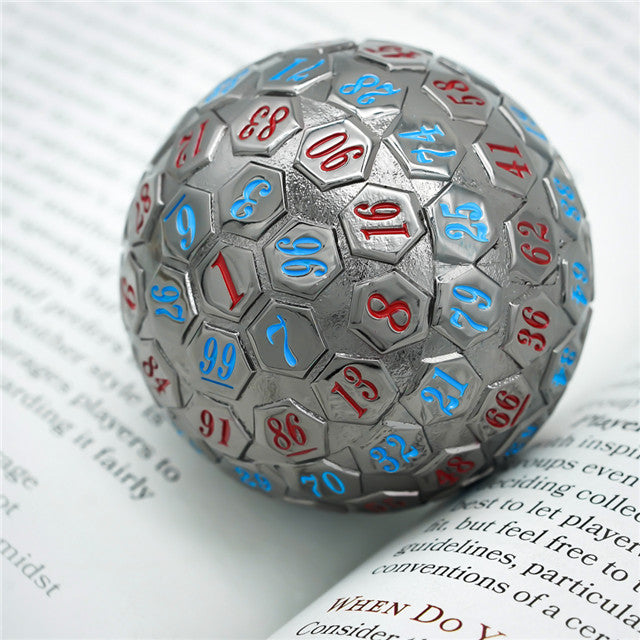 Black* Metal d100 w/ Red and Blue Numbers Dungeons and Dragons RPG