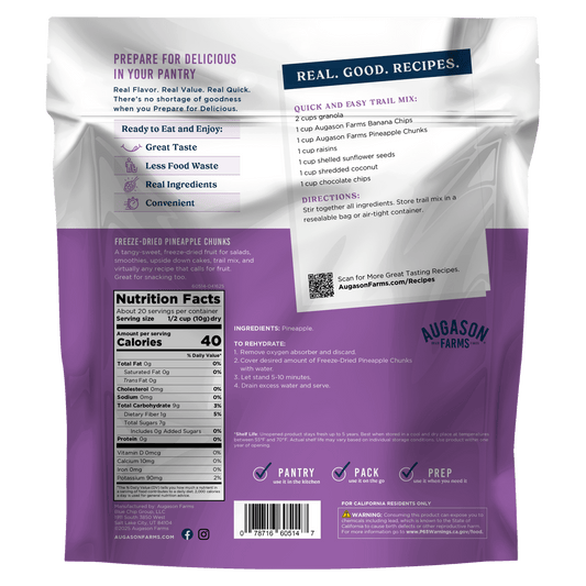 Freeze Dried Pineapple Pieces Family Size Pouch, 20 Servings