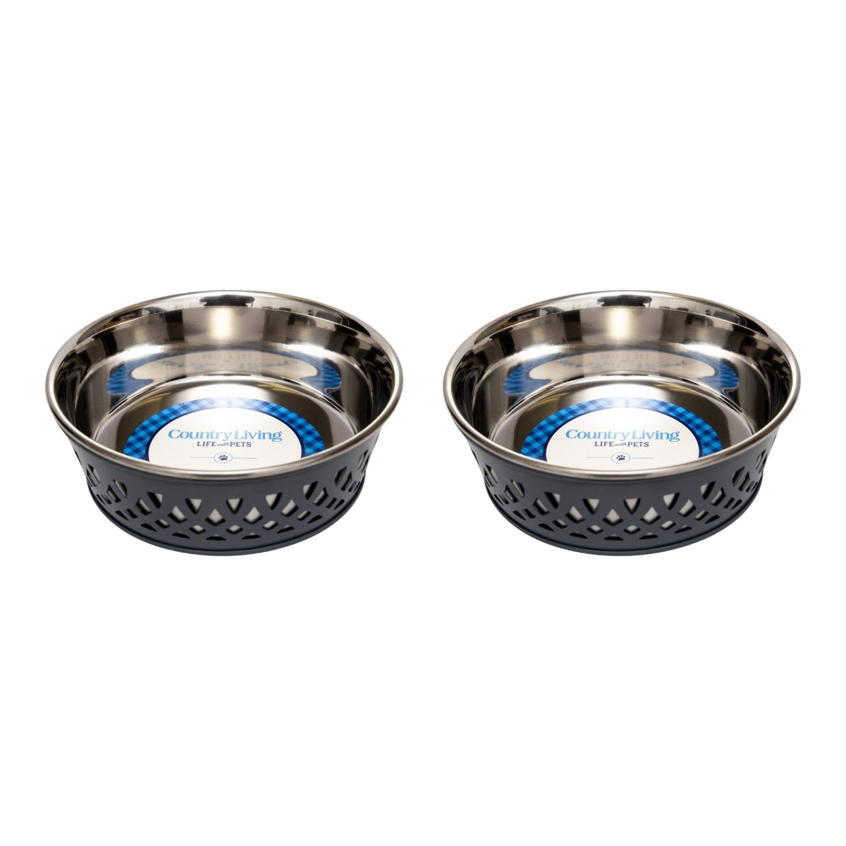 Country Living Set of 2 Stainless Steel Dog Bowls – Farmhouse Style, Ideal for Small to Medium Dogs