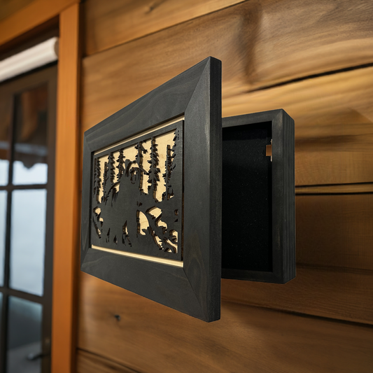 Hidden Black Bear Wall-Mounted Gun Cabinet – Safe Hidden Storage for Firearms