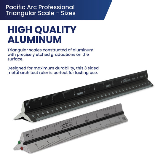 Pacific Arc - Professional Aluminum Triangular Scale - Architecture Scale - 12 inch / 30cm or 4 inch/ 10cm - For students and professionals - Great for Drafting, Architecture, Engineering, and Art