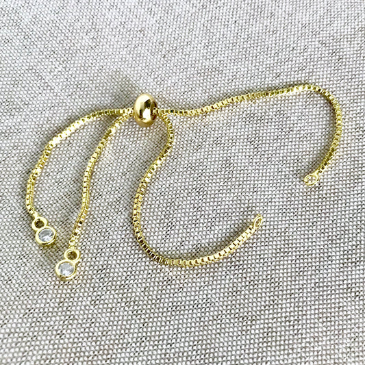 Gold Plated Box Chain - Dainty Fine - Adjustable 5 to 9 Inches - with Open Loops - Adjustable Box Chain Bracelet - Gold Plated