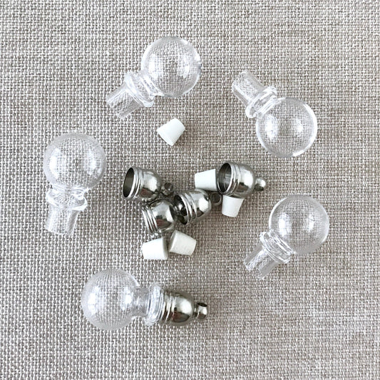 Handblown Round Glass Bottles - Glass Vials - With rubber corks and cap with loop - Gbottle-rbulb - Package of 5 Bottles