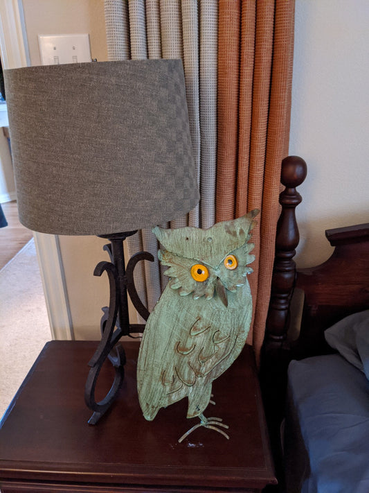Pre-Order | Owl Garden Decor & Metal Statue Ships 7-25 | Outdoor Owl Decoration Yard Decor, Metal Owl Sculpture Home Decor Figurine in Green