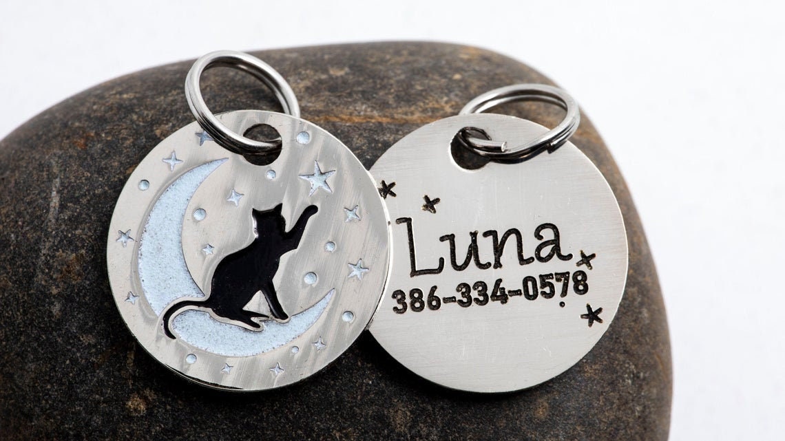 Silver Moons and Stars on Silver Cat Collar