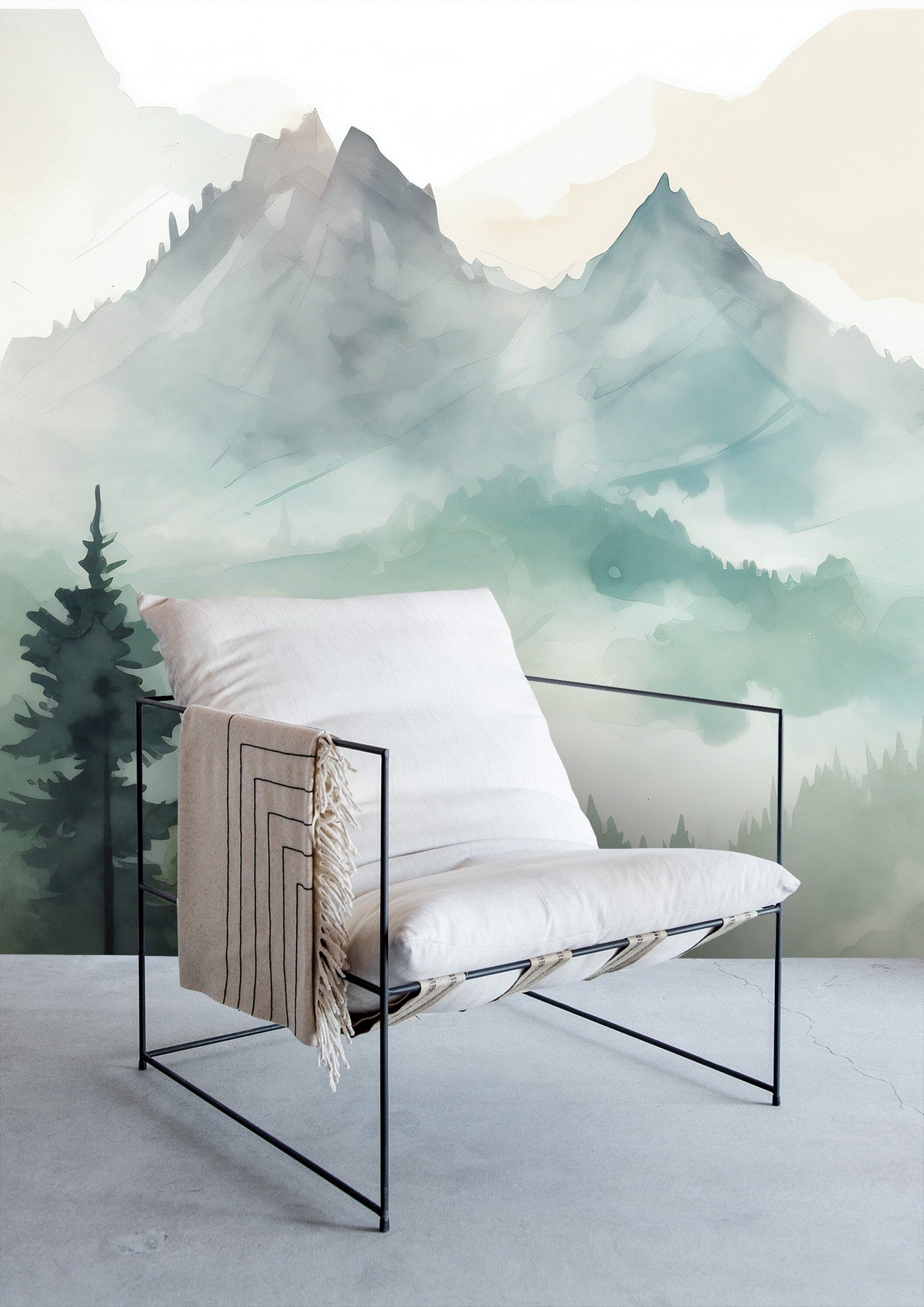 Misty Forest & Mountain Mural