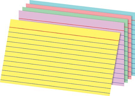 100 Count Ruled 3"x5" Index Cards (Blue, Pink, Green and Yellow)