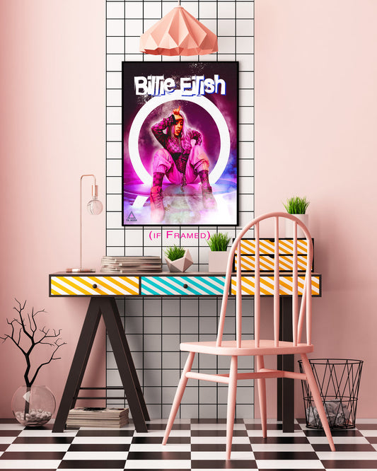 Billie Eilish Poster Pink Wall Art Print (18"x24")