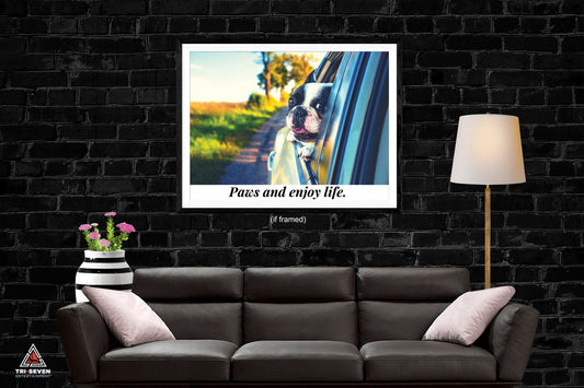 Paws and Enjoy Life Dog Poster Bulldog Wall Print (24"x18")