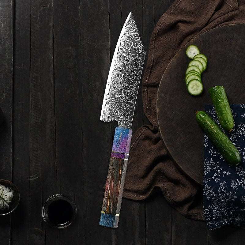 KODACHI VG10 Damascus Bunka Knife with Rosewood Burl Handle