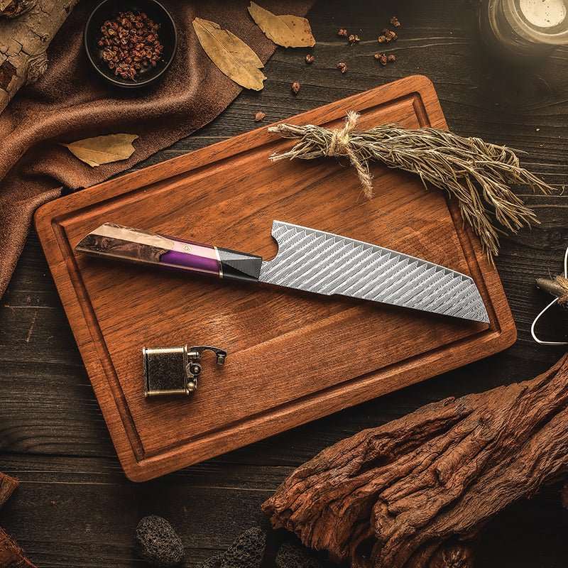 Kotetsu VG10 Chef Knife Damascus Nakiri Knife with Exotic Rose Wood & Resin Handle