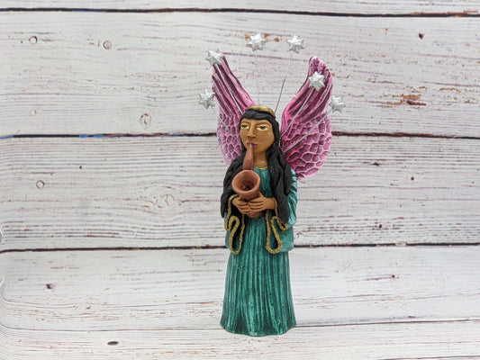 Christmas Decorations, Angel with Saxophone, Christmas Angel Home Decor, Handmade Angel Art from Oaxaca Mexico, Original Sculpture - LUV2BRD - Little Red General Store