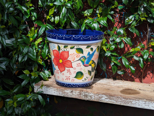 Hummingbird Flower Pot is Round Ceramic Planter Handmade in Mexico for Outdoor Garden Decor, Indoor Home Decor, Ships 3 - 25 - LUV2BRD - Little Red General Store