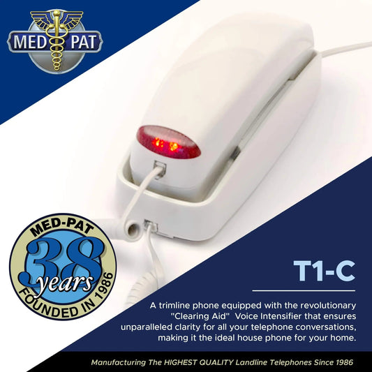Med-Pat T1C Sleek Trimline Corded Telephone – Dove Gray | Wall-Mountable, Hearing Aid Compatible, Ring/In-Use Light