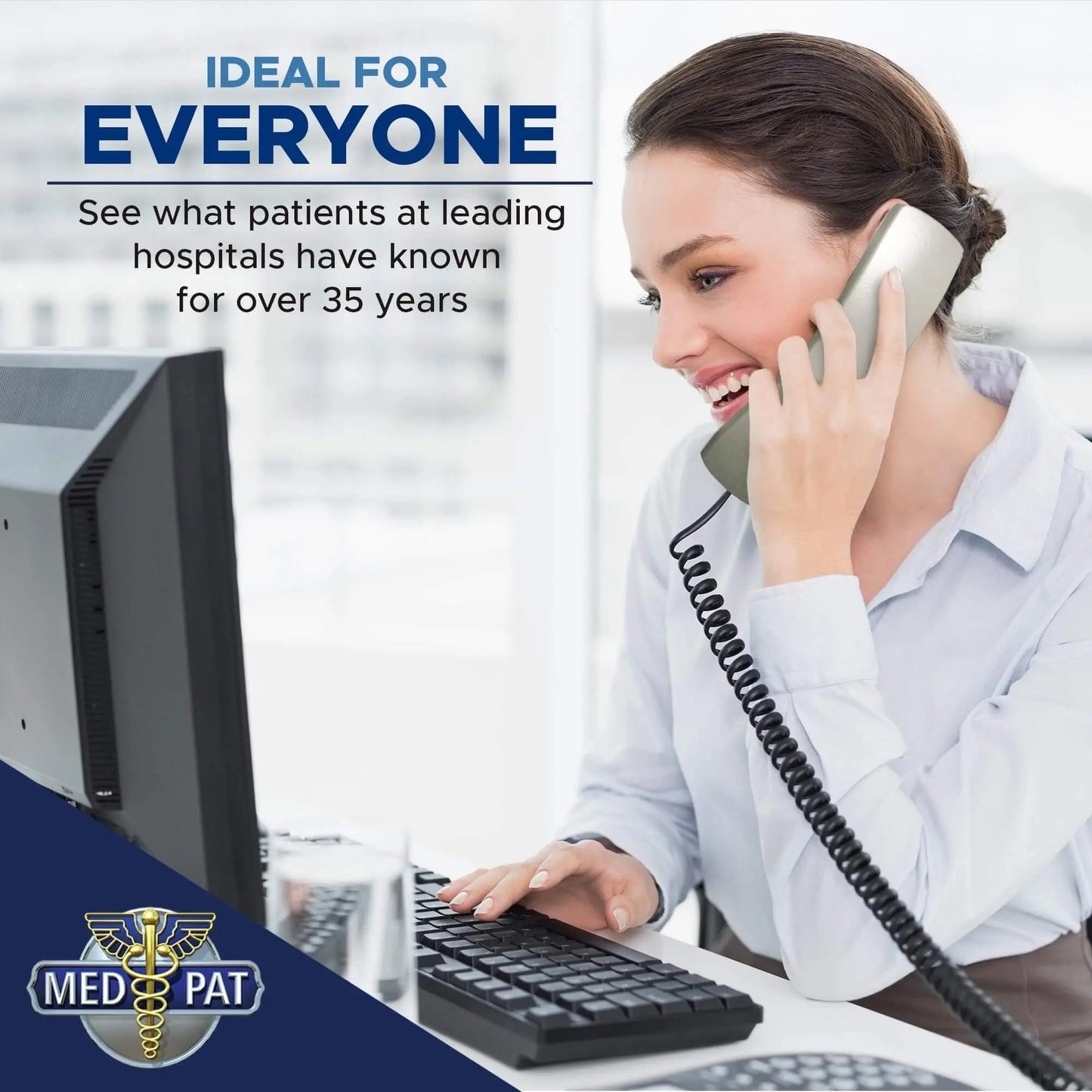 Med-Pat TL-460 Trimline Landline Phone – Wall Mount, Volume Boost, Lighted Ring for Seniors