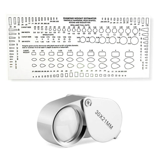 Jewelers 30X Eye Loupe Magnifier with Diamond & Stone Estimator Gauge Tool