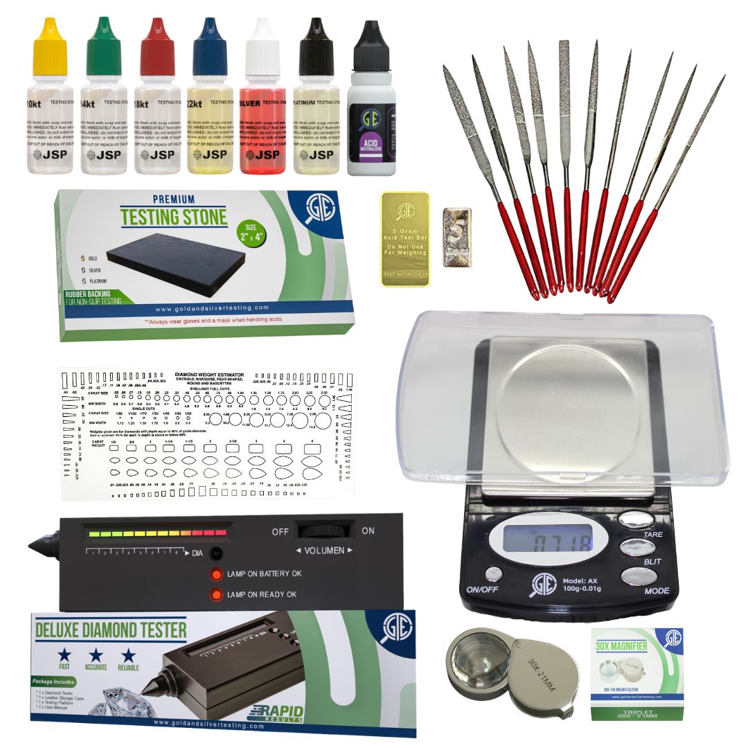 GTE Complete Gold, Silver, & Platinum Jewelry Testing & Appraisal Kit – Professional Grade