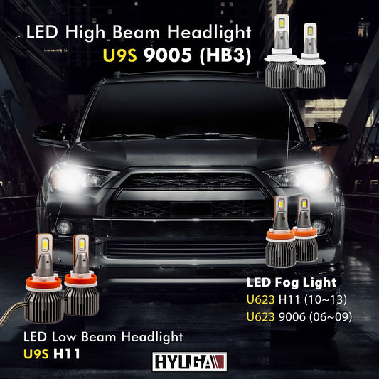Compatible with 2006~2013 TOYOTA 4Runner Whole LED Replacement Package (low high beam headlight, fog light, turn signal, reverse light, interior light) - PA LED BULB - HYUGA - Little Red General Store