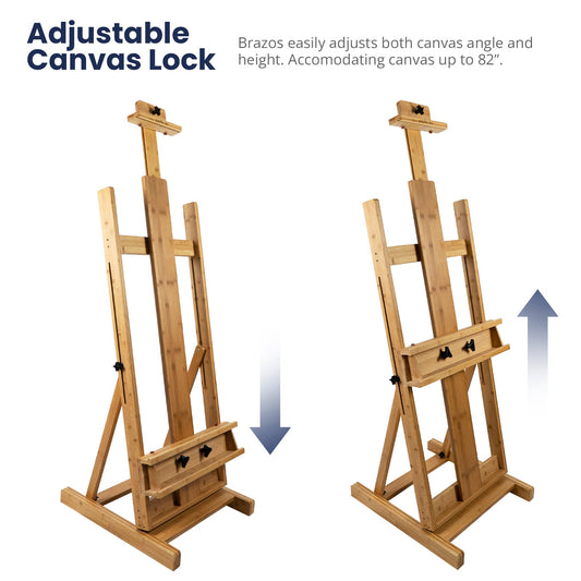 Pacific Arc Large Studio H - Frame Easel - Solid Bamboo Wood Artist Easel Adjustable Movable Tilting Easel, Floor Painting Easel Stand, Holds Canvas Art up to 81" - Pacific Arc - Little Red General Store