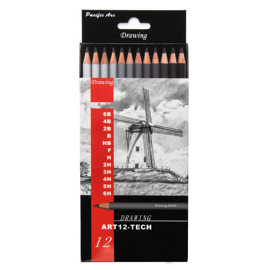 Premium Graphite Drawing Pencils for Artists, Soft Pack - Professional Pencils for Drawing, Drafting, Sketching and Shading 12 Pk. - Great Non Toxic Art Supplies Set for Adults and Kids - Pacific Arc - Little Red General Store