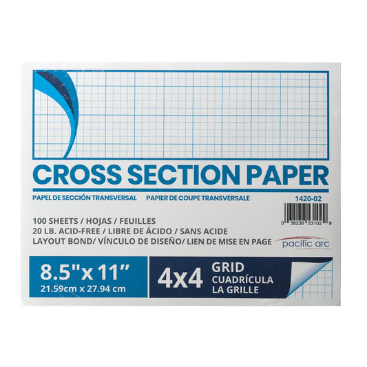 Pacific Arc - Cross Section Paper Pack, 500 Sheets, 8.5 Inch x 11 Inch, 4 x 4 Grid - Pacific Arc - Little Red General Store
