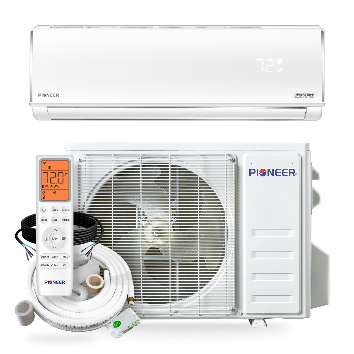Pioneer® Diamante Pro™ 18,000 BTU 21 SEER2 230V High-Wall Ductless Mini-Split Air Conditioner Inverter Heat Pump with 16 Ft. Kit