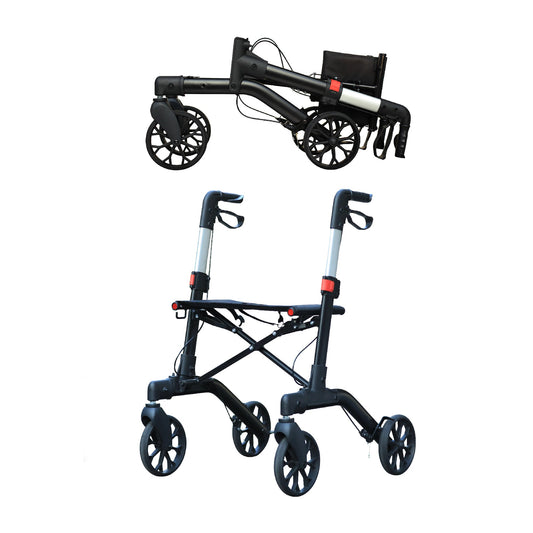 Foldable Wheeled Walker with Backrest and Bag - Adjustable Height, Lightweight, and Sturdy Design for Enhanced Mobility Support - Pursonic - Little Red General Store