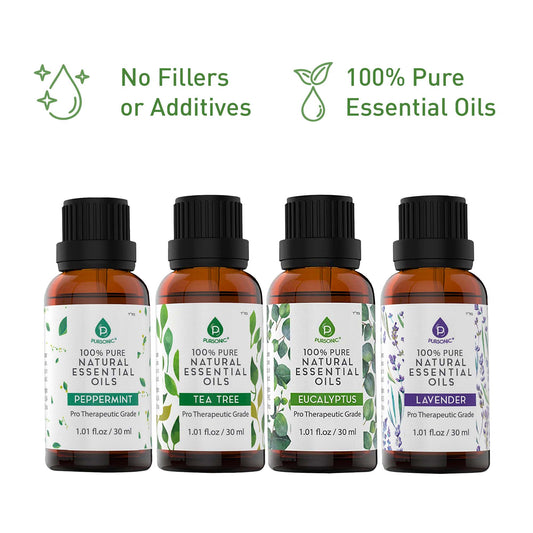 Pursonic 4 - Pack Pure & Natural Essential Oils Collection – Eucalyptus, Lavender, Tea Tree, and Peppermint - Pursonic - Little Red General Store