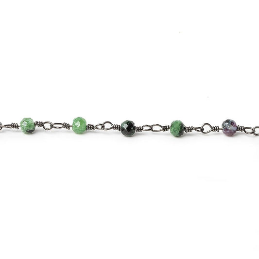 Ruby in Zoisite micro-faceted rondelle Black Gold plated Chain by the foot 40 beads
