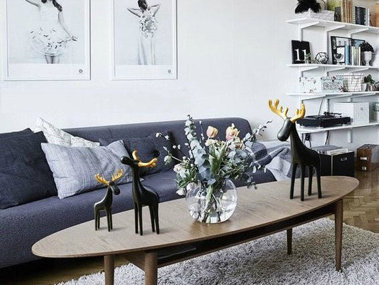 Family of Three Black Reindeer Sculptures with Golden Antlers - Samiksha's - Little Red General Store