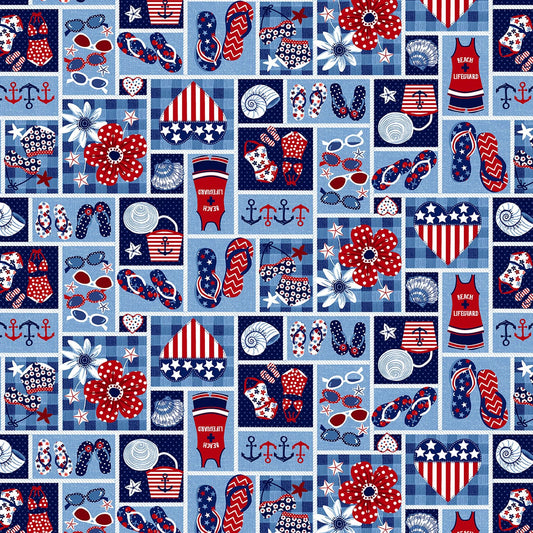 Star Spangled Beach Collection Patriotic Studio E By the Yard 100% Cotton Red White Blue - Seasonal Fabrics - Little Red General Store