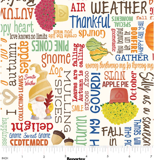 Benartex Falling For Gnomes Words On Cream Thanksgiving 100% Cotton Fabric - Seasonal Fabrics - Little Red General Store