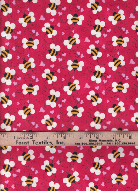 44 x 36 Valentine Bees Buzzing in Love Red Fabric Traditions 100% Cotton - Seasonal Fabrics - Little Red General Store