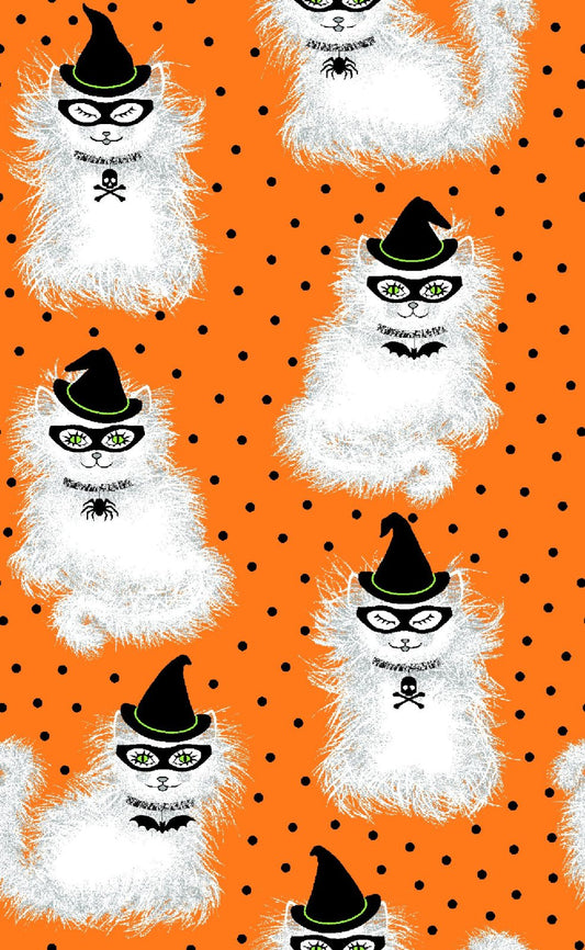 44 x 36 Halloween Spell on You Cats on Orange Fabric Traditions 100% Cotton - Seasonal Fabrics - Little Red General Store
