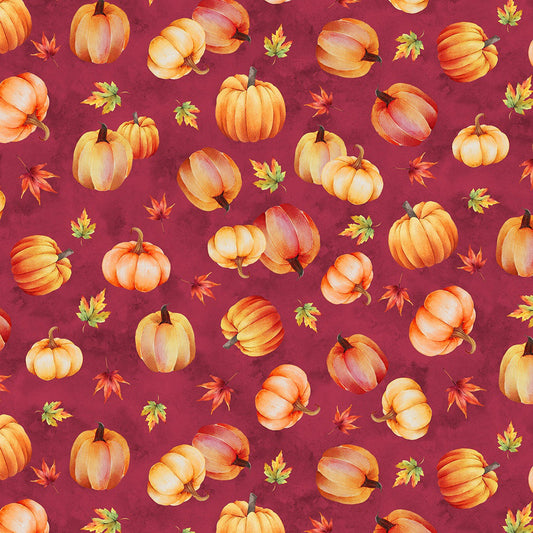 44 x 36 Wilmington Prints Tossed Pumpkins on Plum Thanksgiving 100% Cotton Fabric - Seasonal Fabrics - Little Red General Store