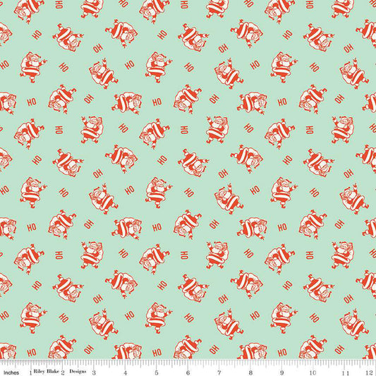 Christmas Santa HO HO HO Mint Green Riley Blake 100% Cotton Price Per Yard - Seasonal Fabrics - Little Red General Store
