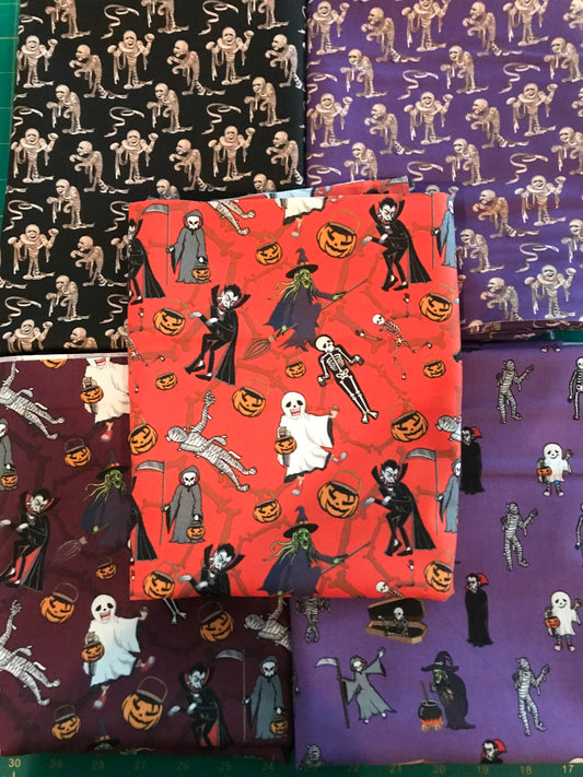 Halloween Monsters 100% Cotton 1 yard Precut Fabric Bundles, 5 pieces - Seasonal Fabrics - Little Red General Store