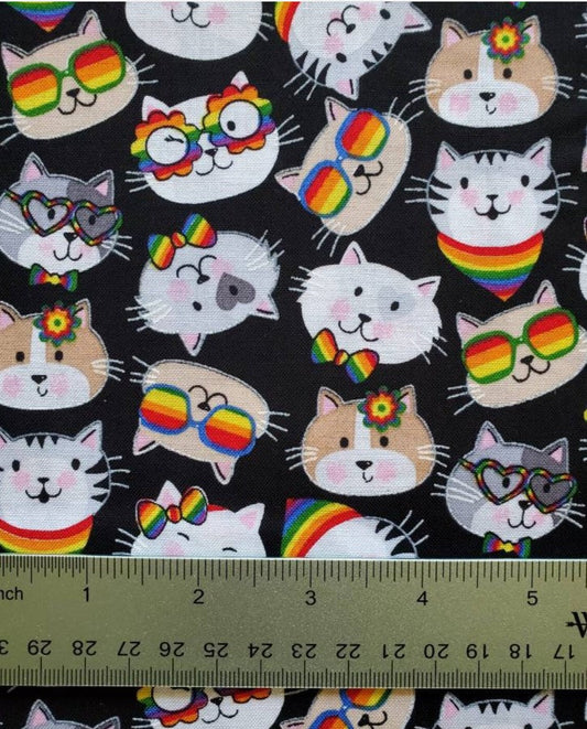 Fabric Traditions Rainbow Cats Kitty Black Novelty By the Yard - Seasonal Fabrics - Little Red General Store