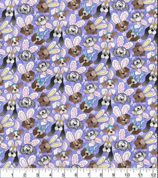 44 x 36 Easter Dogs Puppies Bunny Ears Purple Fabric Traditions 100% Cotton - Seasonal Fabrics - Little Red General Store