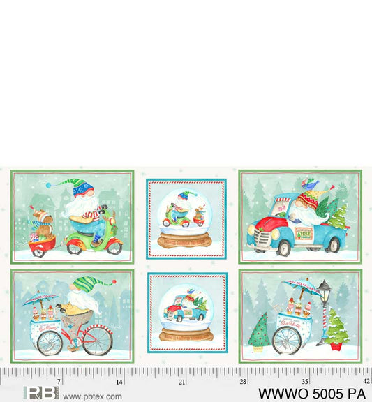 44 x 24 Christmas Gnomes Panel Wheeling Winter Wonderland 100% Cotton Fabric - Seasonal Fabrics - Little Red General Store